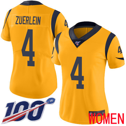 Los Angeles Rams Limited Gold Women Greg Zuerlein Jersey NFL Football #4 100th Season Rush Vapor Untouchable->los angeles rams->NFL Jersey